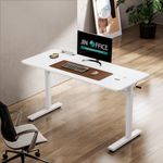 JIN OFFICE Steel Manual Height Adjustable Desk | Premium Sit Stand Desk Manual With Hand Crank For Height Adjustment, Polished | Additional Crossbar For Stability | 1400 * 600 Mm Table Top