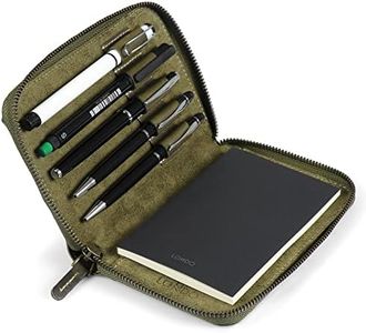 Londo Genuine Leather Padfolio with Pencil Holder Notepad and Zipper Closure - Green