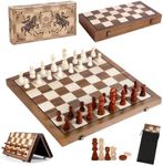 HITOUR Chess Set Chess Board Games Magnetic Wooden Chess Checkers Set Folding Portable Travel Unique Chess Game for Tournament Professional Beginner