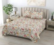 Dream Homme 240 TC Cotton Single Size Floral Flat Bedsheet for Single Bed with 1 Pillow Covers | 60 X 90 inch (Pack of 1, Floral Multicolour)