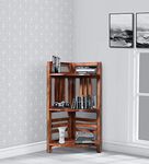 TS Tiny Space Solid Sheesham Wood Corner Book Shelves Open Bookcases with Set of 3 Shelf Storage (Natural Honey, Brown)