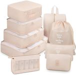 NEXNEOM Packing Cubes Beige Pack 9 - Multifunctional Clothing Sorting Package - Compression Packing Cube Nylon & Polyester Storage Bags Organisers - Waterproof Travel Packing Cube Set for Suitcase