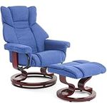 Blisswood Recliner Chair With Footstool, Swivel Recliner Sofa Chair Armchair Lounge 135° Reclining High Back Ergonomic Couch Bed Upto 160kg Weight Capacity With Tilt For Living Room (Dark Blue)