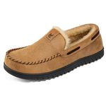 VeraCosy Men's Classic Moccasin Slippers Soft Faux Suede Memory Foam Closed-back Indoor House Shoes Tan, 10 UK