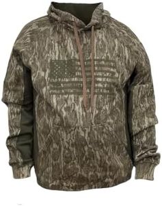 TrailCrest by Treel Men's Mossy Oak Hoodie Sweatshirt - Comfortable Stylish Jacket for Outdoor Activities, Hunting and Casual Wear, Bottomland Camo & Green, Medium