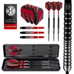 Harrows Predator 90% Tungsten Steel Tip Darts Set 22g, 23g, 24g &25g - Includes Ultra Traction Grip, Supergrip Fusion Shafts, Prime Flights & Travel Case (24g)