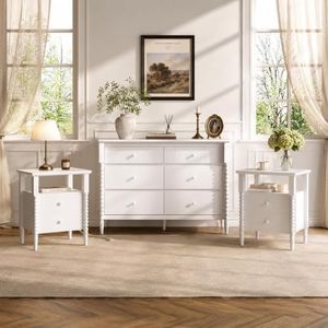 JOINICE White Nightstand and Dresser Sets for Bedroom, Jenny Lind Spindle