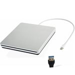 VikTck External CD DVD Drive USB C Ultra Slim Portable CD DVD Player Burner/Writer/Reader USB Superdrive Disc Duplicator for MacBook Pro/Air/Mac/M1/Laptop/Windows10 (Silver)