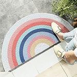 Outdoor Entrance Doormat Anti Slip Cute Door Mat Area Rug Rainbow Sun Printing Semi-Circular Floor Mats Bedroom Carpet Rugs Doormat Outdoor Entrance, Rainbow 17.7"x35.4"