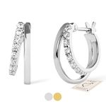 14K White Gold Hoop Earrings for Women, Dainty Cubic Zirconia Split Hoop Earrings Multi Piercings Hypoallergenic Silver Post Small Huggie Hoop for Lady Girl Jewellery Gift Birthday Christmas, 12mm