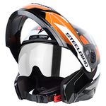 Steelbird SBA-7 Huracan ISI Certified Flip-Up Helmet for Men and Women with Inner Sun Shield (Glossy Black Orange, Medium 580 MM)