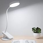 32 LED Clip on Reading Light, Stepless Dimming * 3 Color Eye-Caring USB Rechargeable Clip Desk Lamp Touch Control Bed Light with Flexible Gooseneck for in Bed Headboard Office Work Study (White)