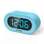 Reacher Kids Alarm Clock with Snooze, Simple to Operate, 0-100% Dimmer, Adjustable Volume, Outlet Powered, Small Blue LED Boys Clock for Bedrooms