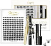 Individual-Lashes 144 Cluster-Lashes QUEWEL DIY Eyelash Extensions Kit, Clusters Eyelash Applicator, Cluster-Lashes Bond and Seal Super Hold, Clusters Lash Glue Remover Easy to Remove(QU-RR-DH-01)