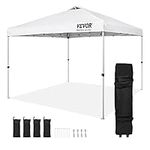 VEVOR Pop Up Canopy Tent, 10 x 10 ft, 250 D PU Silver Coated Tarp, with Portable Roller Bag and 4 Sandbags, Waterproof and Sun Shelter Gazebo for Outdoor Party, Camping, Commercial Events, White