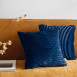 Pagnanno. Set of 2 Soft Velvet Cushion Covers 45x45cm (18x18 Inches) Waves Throw Pillow Cases Square Cushion Covers for Chairs, living room, bedroom with Invisible Zipper (18"x18" (Pack of 2), Navy)