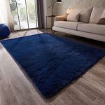 imra carpet Soft Modern Shag Area Rugs Fluffy Living Room Carpet Comfy Bedroom Home Decorate Floor Kids Playing Mat 5 Feet by 7 Feet, Blue-Nevy