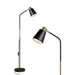 Floor Lamp, Industrial Floor Lamps Corner Lamp Rustic Farmhouse Standing Lamp, Adjustable Metal Heads Indoor Task Lighting Reading Floor Lamps for Living Room, Bedroom, E27 Socket (Black)