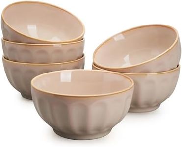Sweese 26 oz Porcelain Soup Bowls, 6 Inch Cereal Bowl for Oatmeal, Almond Glaze Fluted Bowl Set for Fruit, Snacks and Desserts, Salad Bowl Set of 6, Dishwasher & Microwave Safe