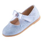 EIGHT KM Toddler Girls Dress Shoes Mary Jane Princess Wedding Ballet Flats Shoes EKM7063 Sparkly Glitter Crown Heart Blue UK Size 4