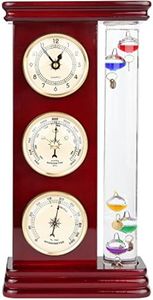 Lily's Home Analog Weather Station, with Galileo Thermometer, a Precision Quartz Clock, and Analog Barometer and Hygrometer, 5 Multi-Colored Spheres (6" L x 2" W x 12" H) - Gold