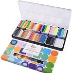 OPHIR Rainbow Face Painting Kit for Kids, Body Art Paint Palette with 2 Brushes Includes Matt, Pearly, Neon Colors 144g