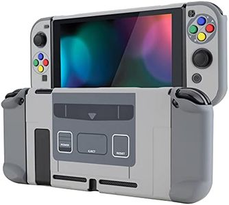 eXtremeRate PlayVital Back Cover for Nintendo Switch, NS Joycon Handheld Controller Protector Hard Shell, Dockable Protective Case with Colorful ABXY Direction Button Caps - SFC SNES Classic EU Style