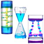 OSDUE 3 Pack Sensory Toys for Relaxation, Liquid Motion Bubbler Timer, Lava Lamp Effect Sensory Toy, Autism Toy and Special Needs Sensory Fidget, Calming Stress Relief Hourglass Toy, Cool Desk Decor