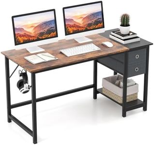 Giantex 120 cm Home Office Desk, Modern Computer Workstation with 2 Drawers, Hanging Hook & Storage Shelf, Multipurpose Writing Desk for Study Bedroom, Rustic Brown & Black (120 cm Wide)