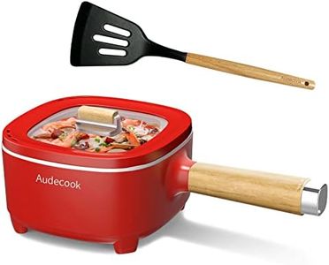 Audecook Electric Hot Pot, Cermic Glaze Non-Stick Frying Pan, Portable Travel Multicooker for Ramen, Steak, Egg, Fried Rice, Oatmeal, Soup, 350W/800W (C(RED/2L Without Steamer))