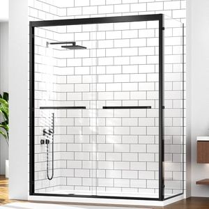 LENPHILVEE 60" W x 32" D x 76" H Semi-Framed Double Sliding Shower Glass Door, SGCC 3/8" & 5/16" Tempered Glass, Double Nano Coating, Aluminum, Leak-Proof, Black