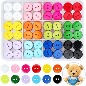 Furuising 300 Pcs Boutons Mercerie, 15mm Boutons Colorés, 2 Trous Ronds Résine Bouton avec Boîte de Stockage pour Enfants Adultes Vêtements Couture Artisanat Ornements et Bricolage Ornement Fait à la