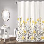 Lush Decor Aprile Floral Shower Curtain, 72" W x 72" L, Yellow & Gray - Pretty Yellow Shower Curtain for Bathroom - Cottage, French Country & Farmhouse Bathroom Decor