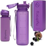 Hydracy Water Bottle with Time Marker - 500 ml 17 oz BPA Free Water Bottle -Leak Proof & No Sweat Gym Bottle with Fruit Infuser Strainer -Ideal Gift for Fitness, Sports & Outdoors - Berry Blue