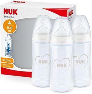 NUK First Choice+ Biberons | 0-6 mois | 150 ml | Biberons anti-coliques avec tétine physiologique en silicone | Contrôle de la température | Sans BPA | Gris et Blanc | Lot de 3