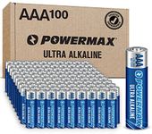 Powermax 100-Count AAA Batteries, Ultra Long Lasting Alkaline Battery, 10-Year Shelf Life, Reclosable Packaging