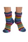 Pachamama Women 100% Wool Bed Sofa Socks Handknitted Stripe Blue Multicoloured Medium 4-7 Handmade Extra Warm