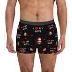 Ayambetus Custom I Love My Wife Photo Boxers Personalized Mens Boxers Briefs with Photo Face Customized Trunks Underwear Underpants Funny Gifts for Men Husband Boyfriend Fathers Valentines Day Size-M