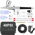 Gocheer Airbrush Kit with Air Compressor, 48 PSI Air Brush Non-Clogging with 0.2/0.3/0.5mm Nozzle and Cleaning Brush Sets, Ideal for Painting, Modeling, Artistry, Cake Decor, Makeup, Nail Art B