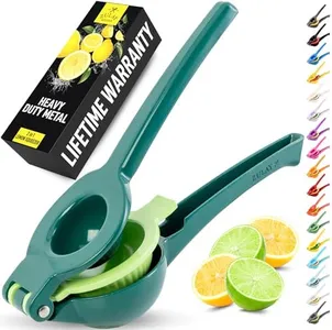 Zulay Kitchen Metal 2-in-1 Lemon Squeezer - Sturdy Max Extraction Hand Juicer Lemon Squeezer Gets Every Last Drop - Easy to Clean Manual Citrus Juicer - Easy-Use Lemon Juicer Squeezer - Green/Lime