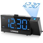 LIORQUE Projection Alarm Clocks for Bedroom Digital Clock with Radio 2 Alarms, 180° Rotatable Projector Brightness Volume 0-100% Dimmer, Snooze, USB Charger Digital Alarm Clock for Bedroom