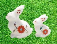 MARBOGLASS India Marble Handcrafted Statue Rabbit and Bunny Gemstone Inlay Collectible Showpiece Gift(3&2 inch)