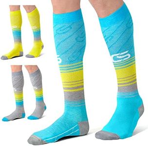 CS CELERSPORT 3 Pairs Compression Socks for Men Support Socks 20-30 mmhg Pregnant Nurse Medical Pregnancy Travel Circulation Sports ellow+Blue+Grey Small/Medium