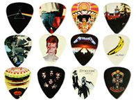 12 x Classic Albums Guitar Pick Set. Guitar Plectrums For Guitarist. Double Sided Printing In Pick Tin (Set 1)