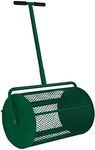 Compost Spreader Roller 26" Peat Moss Topsoil Seeding Fertiliser Manure Garden Lawn Extendable T Shaped Handle 80L 2.8 cu ft Capacity Green Steel Mesh Basket Latched Cage Lightweight FREE Gloves