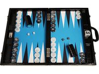 Wycliffe Brothers 21" Tournament Backgammon Set - Black Croco Board with Blue Field - Gen III