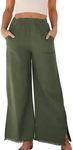 Ainangua Womens Wide Leg Linen Pants Summer Beach Palazzo Lounge Trouser Casual Fashion Plus Size Vacation Clothes for Women(Army Green,M)