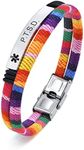 XUANPAI Personalized Medical Alert Bracelets, P.T.S.D., Handmade Braided Adjustable Custom Engraved Emergency ID Bracelet Wristband for Men Women, Silver