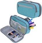 Yonzone Large Capacity Pencil Case Big Pencil Cases 3 Compartments Pencil Bag Pouch for Boys Girls, Office School Stationary Organizer Supplies Cosmetic Makeup Bag Adults, Light Blue