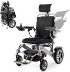 Electric Wheelchair for Adults Foldable Power Motorized Wheelchair Reclining Backrest All Terrain Electric Wheelchair for Seniors Portable Airline Approved XXL (Silver)
